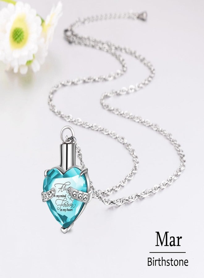 XIUDA Crystal Urn Necklace for Human Ashes Heart Birthstone Memorial Cremation Jewelry Ash Necklace for Women - Image 2