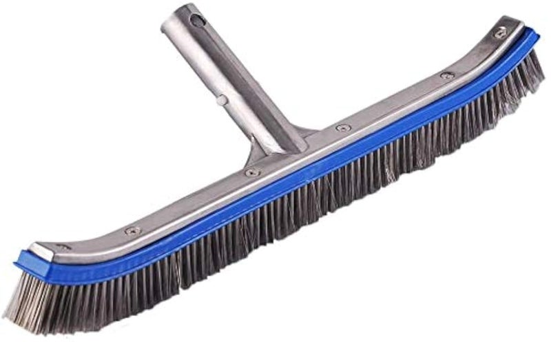 Lalapool Swimming Pool Brush for Cleaning Pool WallsTiles  FloorsHeavy Duty 18 Aluminum Stainless Steel Wire Bristle Pool Scrub Brush for Curved Cleaning Brushes with EZ Clips 