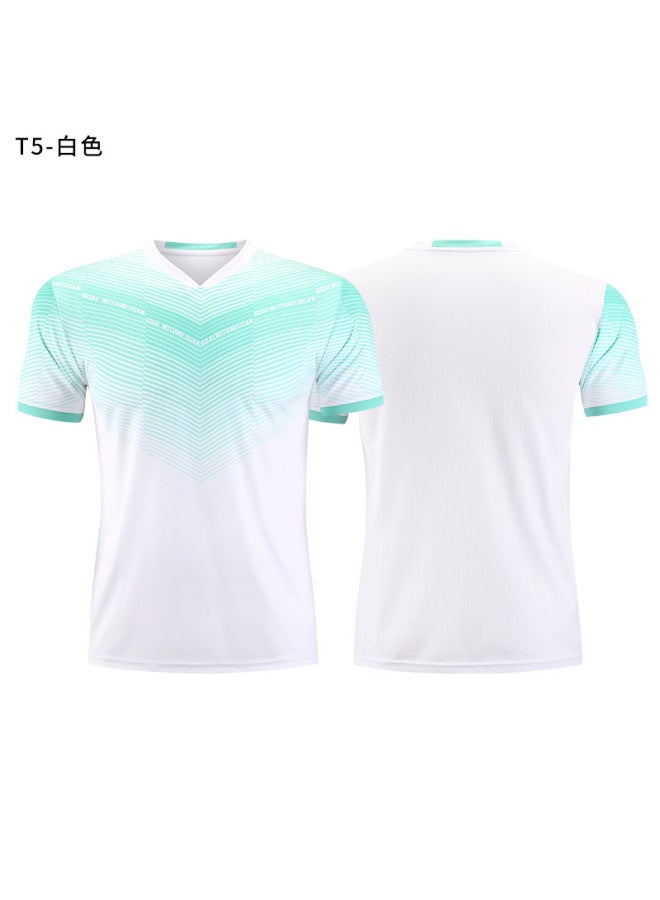 T5-white Football Uniform Suit Adult Quick-drying Sports Short-sleeved Shorts Student Children's Training Match Jersey Group Purchase Print Number