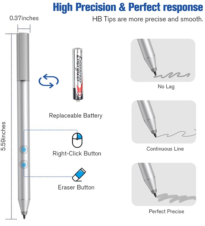 AZX Stylus Pen for HP with 1024 Pressure Sensitivity & 2500hr Battery Life - Digital Pen for HP Envy x360/Spectre 15/Pavilion 2-in-1 Laptops - Windows 11/Chrome OS Palm Rejection Technology - Image 4