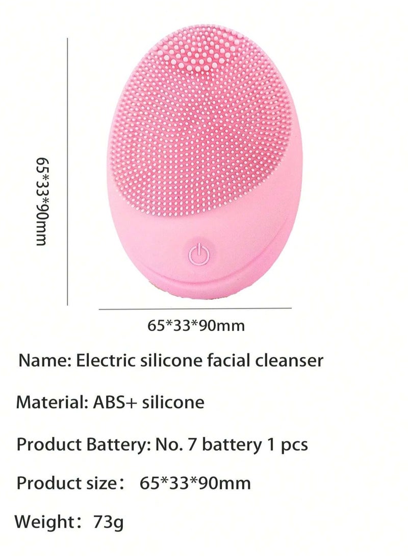 KHAJUL Electric Sonic Facial Cleansing Brush, Makeup Remover, Soft Silicone Waterproof Facial Cleanser for Skin Exfoliation, Deep Cleansing (Pink)  - Image 2