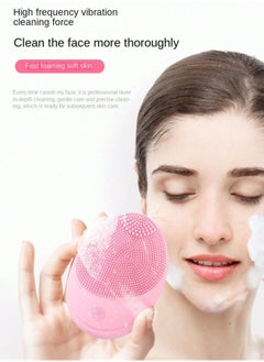 KHAJUL Electric Sonic Facial Cleansing Brush, Makeup Remover, Soft Silicone Waterproof Facial Cleanser for Skin Exfoliation, Deep Cleansing (Pink)  - Image 3