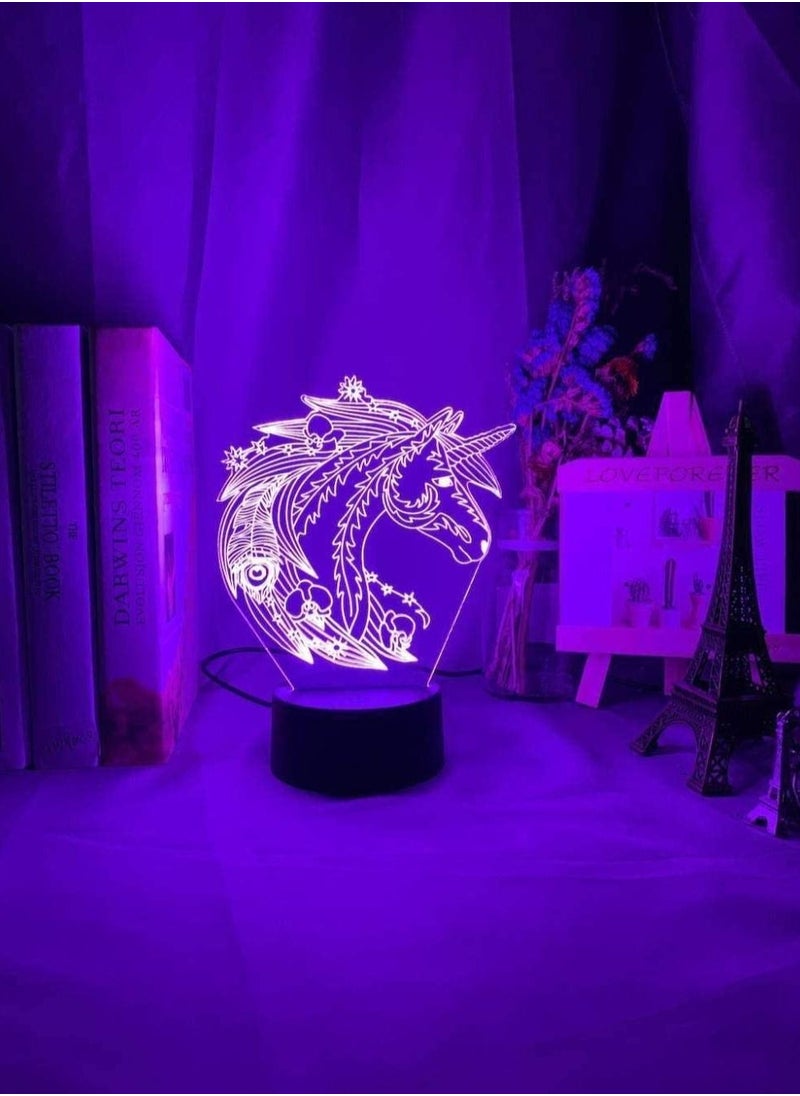 althiqahkey Multicolour 3D Illusion Lamp Led Night Light Unicorn Baby Color Changing USB Battery for Kids Child Girl Room Decor Unicorn Gift Children's Sleep Lamp  - Image 1