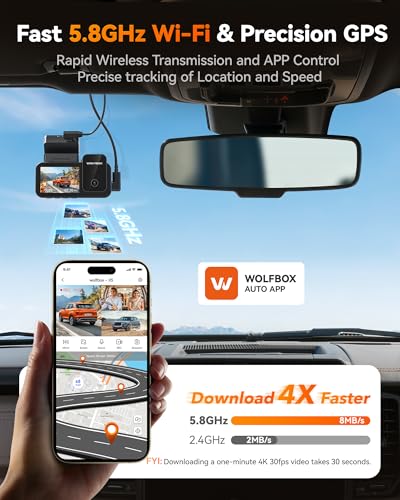 WOLFBOX X5 3 Channel Dash Cam for Car, 4K + 2.5K + 1080P Front and Rear Inside Dash Cam with 5.8GHz WiFi GPS, 8MP STARVIS 2 IMX678, HDR, 128GB Card Included, Touchscreen, Voice Control, Supports 512GB - Image 5
