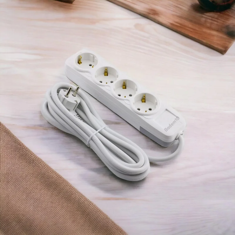 Badem10 Cable 4-Piece Grounded Group Socket Plug Multiplier 7 Meters Multiple Extension Cable Without Switch