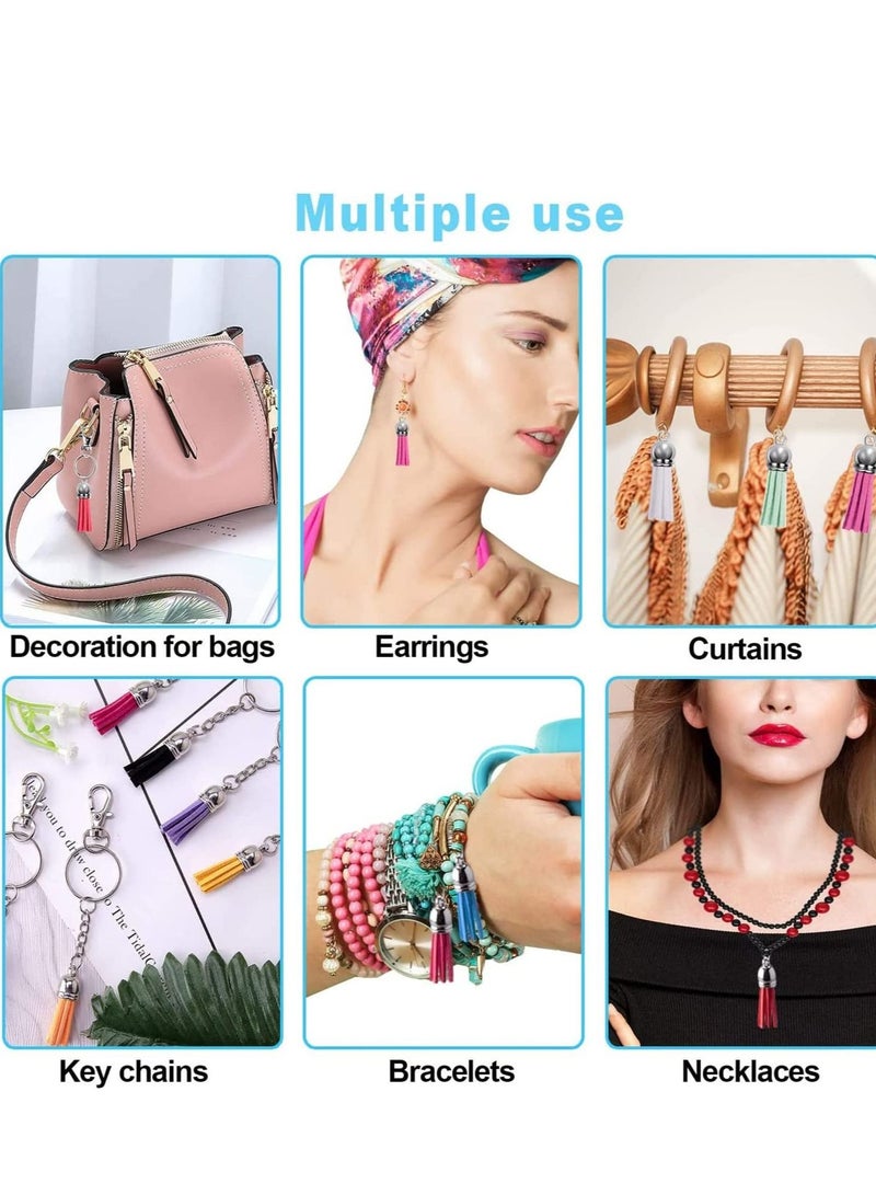 سيوسي مجموعة Key ChainTassels ، لصنع المجوهرات مع 60 قطعة من الدلايات الجلدية و 60 قطعة من حلقات القفز للحرف اليدوية وأساور سلسلة المفاتيح الفضية (المكافأة: صندوق تخزين بلاستيكي قطعة واحدة) 120 قطعة - Image 2