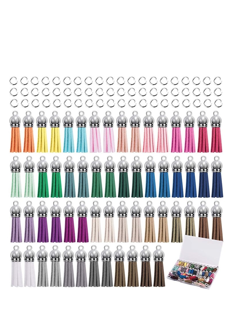سيوسي مجموعة Key ChainTassels ، لصنع المجوهرات مع 60 قطعة من الدلايات الجلدية و 60 قطعة من حلقات القفز للحرف اليدوية وأساور سلسلة المفاتيح الفضية (المكافأة: صندوق تخزين بلاستيكي قطعة واحدة) 120 قطعة - Image 1