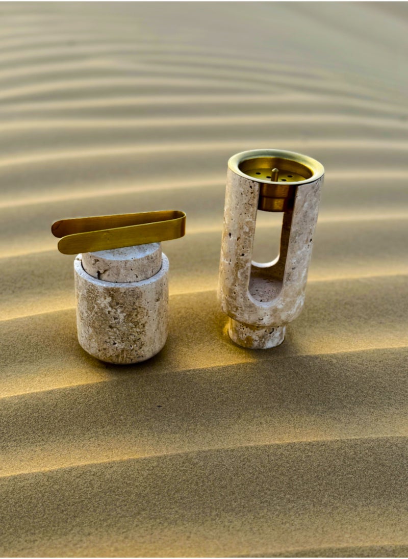 Tohfa Luxe Marble Bukhoor Set with Brass Accessories - Image 3