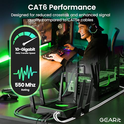 GearIT Cat 6 Ethernet Cable (10-Pack 6 Feet) Cat6 Network Patch, 10Gbps, RJ45, Snagless Cord, Gold-Plated Connectors, Internet for PC, TV, Tablet, Router, Printer, Servers, IT Data Center - Green - Image 4
