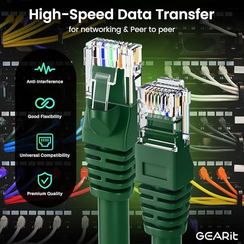 GearIT Cat 6 Ethernet Cable (10-Pack 6 Feet) Cat6 Network Patch, 10Gbps, RJ45, Snagless Cord, Gold-Plated Connectors, Internet for PC, TV, Tablet, Router, Printer, Servers, IT Data Center - Green - Image 3