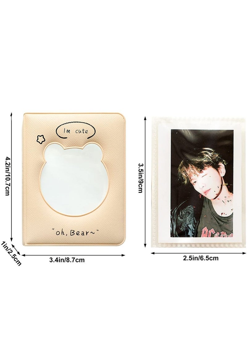 NIBEMINENT 3 inch Mini Photo Album Kpop Photocard Binder, Card Id Holder Book with 36 Pockets( Beige Hollow Bear)  - Image 3