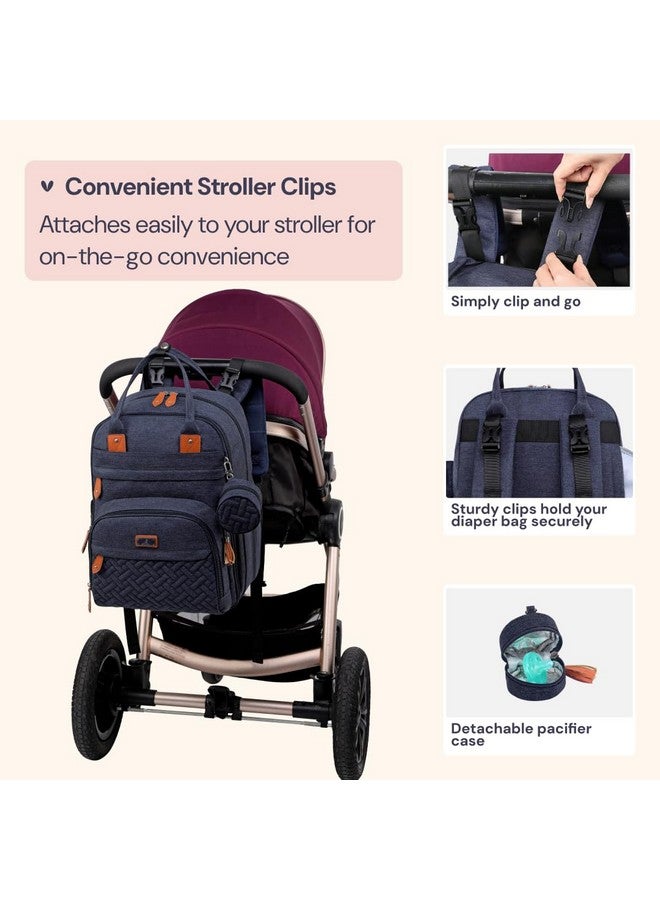 BabbleRoo Diaper Bag Backpack - Baby Essentials Travel Tote - Multi Function Waterproof Diaper Bag, Travel Essentials Baby Bag with Changing Pad, Stroller Straps & Pacifier Case - Unisex, Navy Blue - Image 5