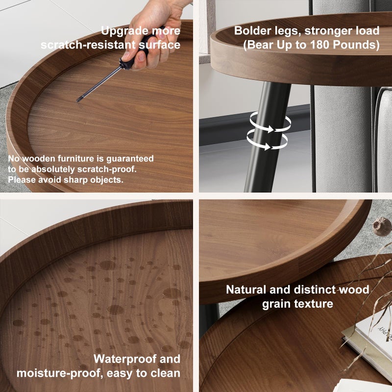 Recximi 2 PCS Small Round Coffee Table Set, Mid Century Modern Coffee Tables for Living Room, Walnut Nesting Tables for Small Spaces, Easy Assembly Circle Wood Center Table,Black Nesting Coffee Table Set of 2 - Image 4