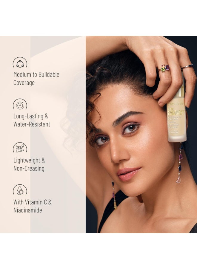 Swiss Beauty High Performance Foundation | Water-Resistant | Medium to Buildable Coverage | Lightweight | Easy to Blend | With Vitamin C & Niacinamide | Sun Beige Shade - 08, 55g - Image 3