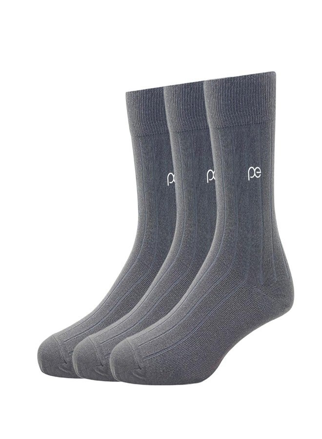 Peter England Mens Cotton Full Length Socks (Pack of 3) Dark Grey - Image 1