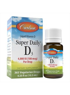 Super Daily D3 4,000 IU (100 mcg) per Drop, Vitamin D Drop, Liquid Vitamin D3, 1-Year Supply, Unflavored, 365 Drops (10.3 mL)