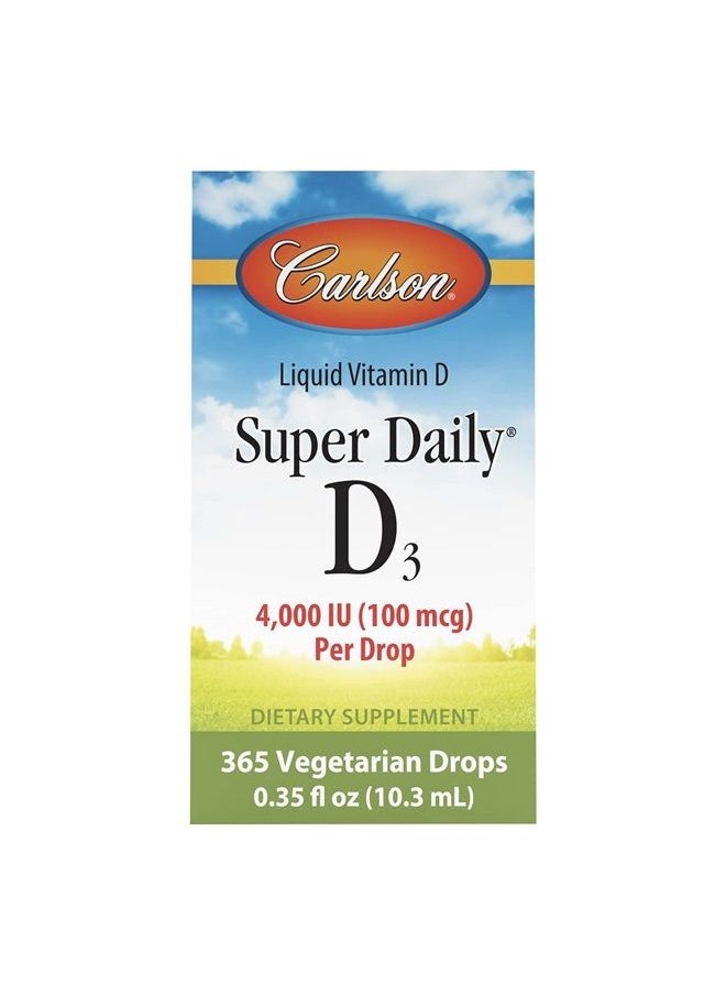 Carlson - Super Daily D3 4,000 IU (100 mcg) per Drop, Vitamin D Drop, Liquid Vitamin D3, 1-Year Supply, Unflavored, 365 Drops (10.3 mL) - Image 1