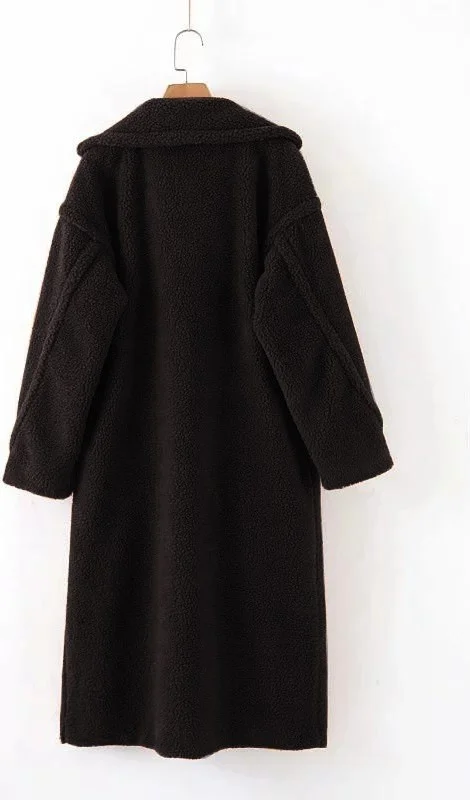 باربورا Plush Winter Women's Buttoned Lined Furry Jacket WS03BLACK2
