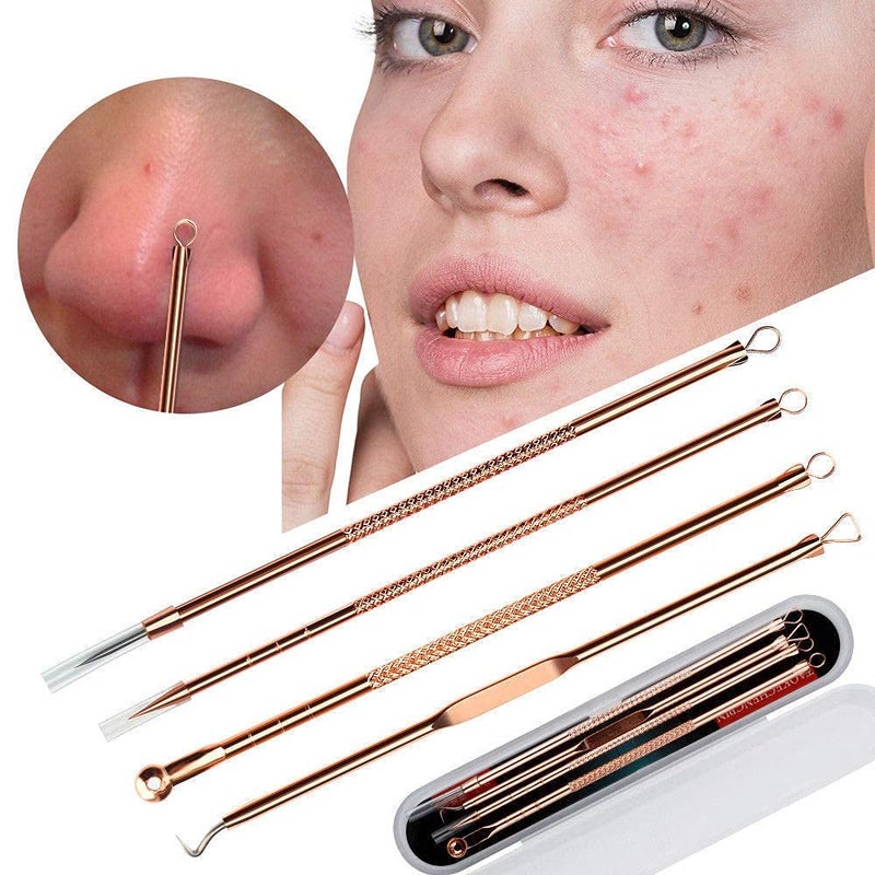 MACPLUS 4Pcs Blackhead Pimple Golden Remover Tools for Professional Tweezers Kit for Remove Acne Comedone Extractor, Black Heads Removing on Face Removal - Image 2