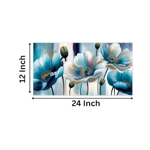 DEKORSTATION Canvas Floral Painting for Living Room Wall Decoration Beautiful Blue and White Flowers Art Print for Home and Office Wall Décor Size : 12x24 Inches - Image 3