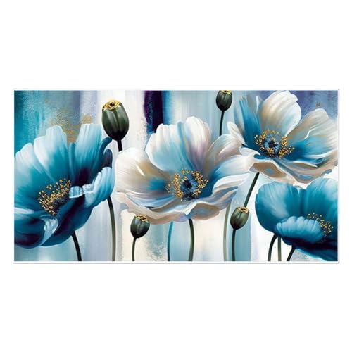 DEKORSTATION Canvas Floral Painting for Living Room Wall Decoration Beautiful Blue and White Flowers Art Print for Home and Office Wall Décor Size : 12x24 Inches - Image 2