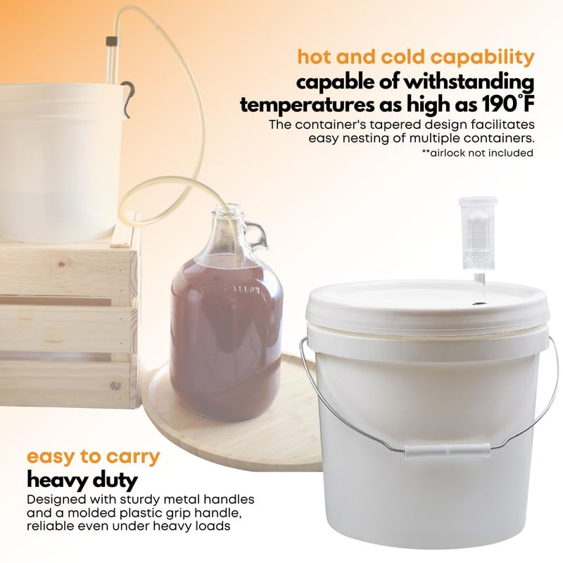 Fastrack 2 Gallon Fermenting Bucket with Lid | White | Food Grade Plastic Container with Handle | BPA-Free for Beer, Wine, Beverages & Food Storage - Image 5