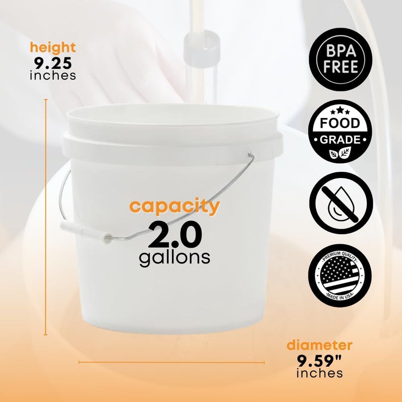 Fastrack 2 Gallon Fermenting Bucket with Lid | White | Food Grade Plastic Container with Handle | BPA-Free for Beer, Wine, Beverages & Food Storage - Image 3