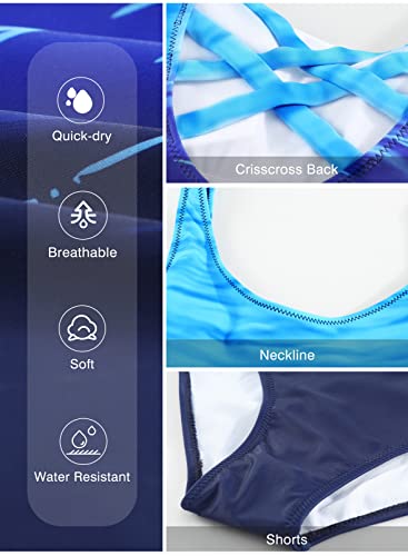 Aleumdr Women's High Cut One Piece Swimsuits Women Criss Cross Back Tummy Control Bathing Suits Sports Monokini Swimwear Blue Small - Image 5
