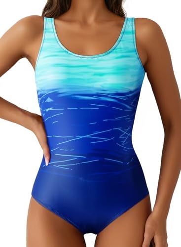 Aleumdr Women's High Cut One Piece Swimsuits Women Criss Cross Back Tummy Control Bathing Suits Sports Monokini Swimwear Blue Small - Image 1