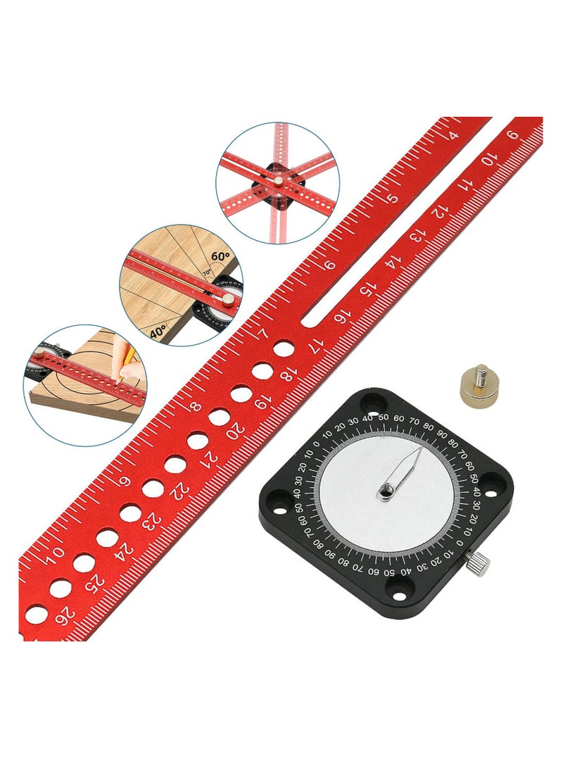SYOSI Ruler, 2 in 1 360°Angle Finder Ruler, For Carpenter Measuring Metal Processing Design DIY Woodworking Compass Scriber, Aluminum Alloy Wood Scribing Tool, Portable Fixed-Point Circle Ruler - Image 1