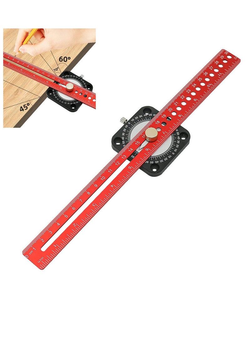 SYOSI Ruler, 2 in 1 360°Angle Finder Ruler, For Carpenter Measuring Metal Processing Design DIY Woodworking Compass Scriber, Aluminum Alloy Wood Scribing Tool, Portable Fixed-Point Circle Ruler - Image 2