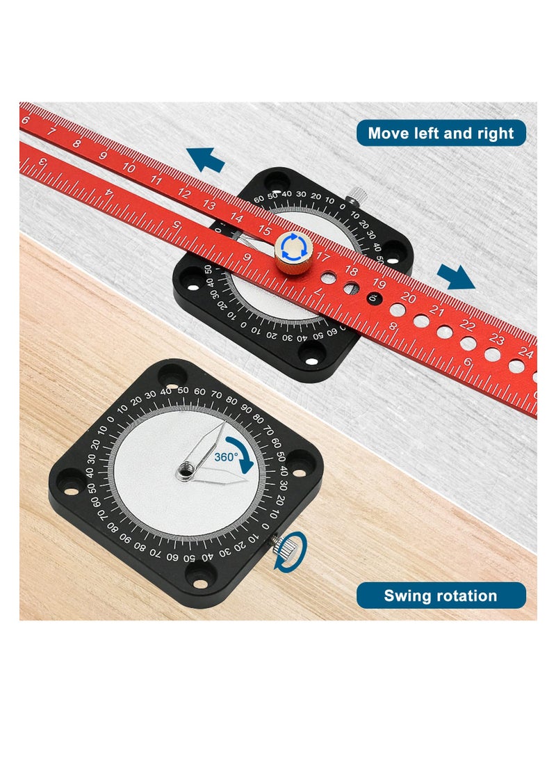 SYOSI Ruler, 2 in 1 360°Angle Finder Ruler, For Carpenter Measuring Metal Processing Design DIY Woodworking Compass Scriber, Aluminum Alloy Wood Scribing Tool, Portable Fixed-Point Circle Ruler - Image 4
