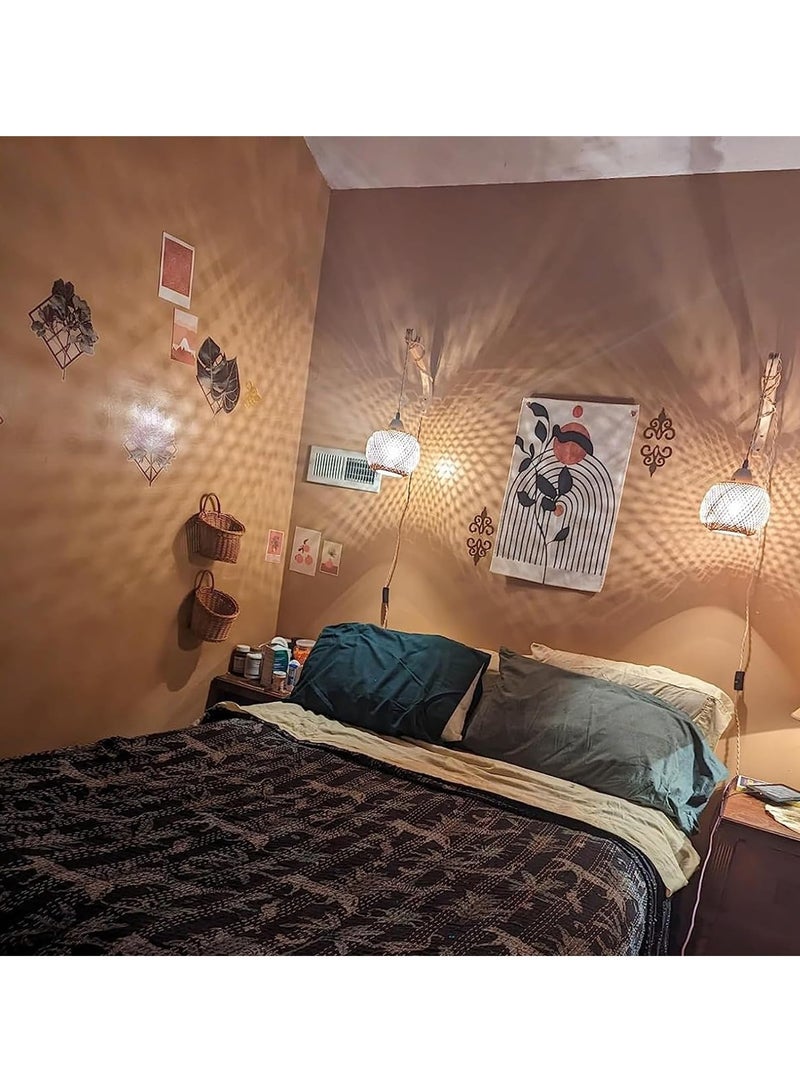 KASTWAVE Bamboo Lantern Plug in Wall Sconces Wicker Wall Lamp, Vintage Wall Sconces, Hand Woven Rattan Wall Light, Farmhouse Rustic Wall Sconces, Boho Sconces Wall Lighting for Living Room Bedroom - Image 4