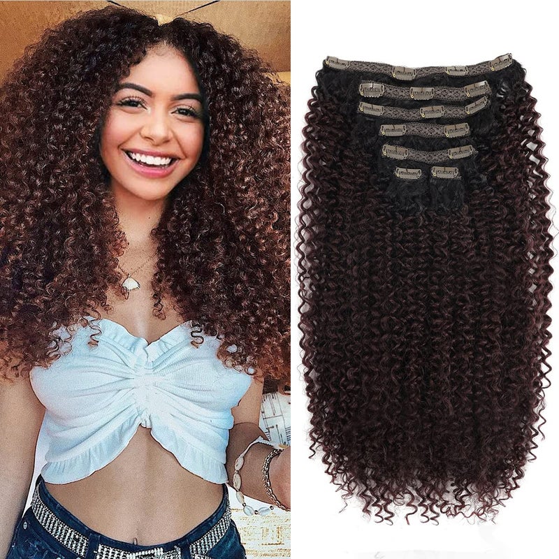 BHF 26 inch Kinky Curly Clip In Hair Extension Double Weft Full Head Japanese Heat Resistance Fiber 140g Synthetic Hair Extensions For Women 7pieces t1b99j