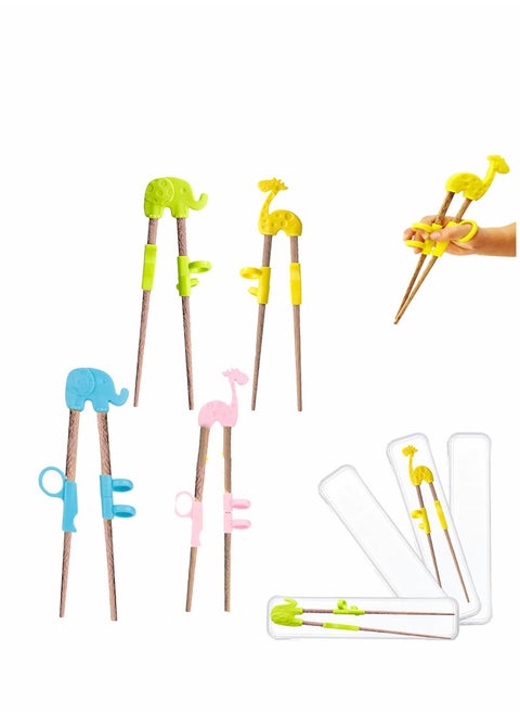 Kids Training Chopsticks,   Animals Chopsticks Learning Chopstick Helper for Children Beginners Adults, Easy to Use, Reusable and Dishwasher Safe, 4 Pcs Kids Chopsticks with 4 Case