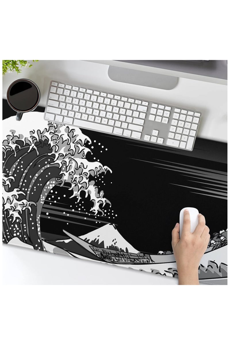 Arabest Large Gaming Mouse Pad with Sewn Edges,Minimalist Topographic Map Desk Pad with Non-slip Base,Desk Pad for Keyboard and Mouse(300*800*3mm) - Image 3