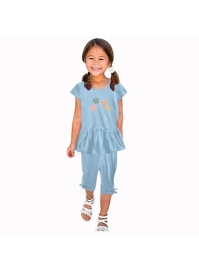 European And American Style Girls Short Sleeve Suit 24 Summer New Children's Clothing Girls Short Sleeve Two-piece Pants Children's Clothing
