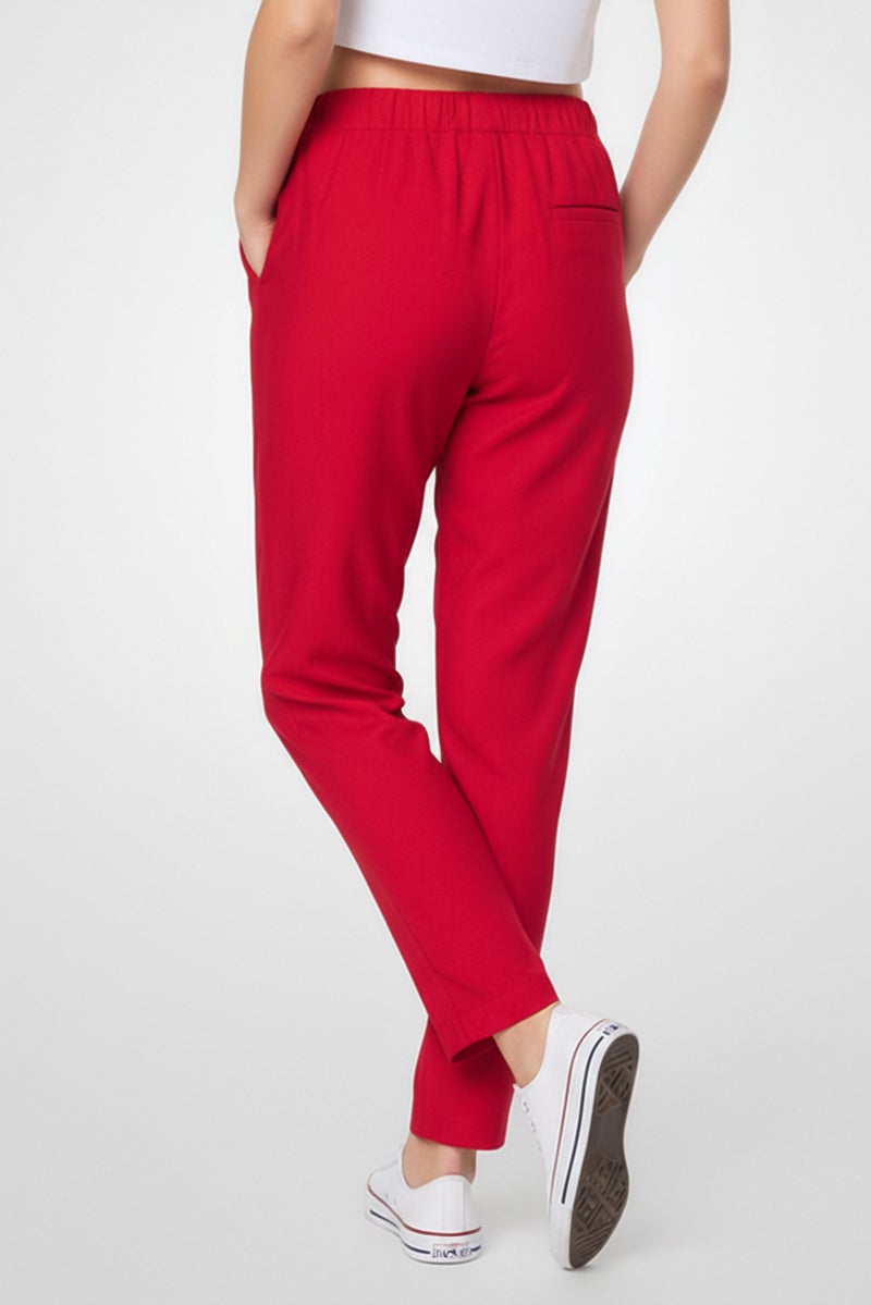 LACOSTE Women Regular Fit Embroidered Logo Straight Pants, Red - Image 4
