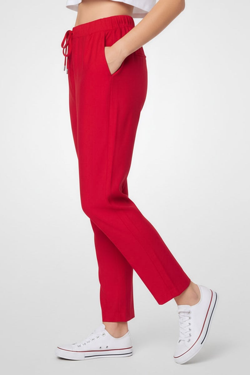 LACOSTE Women Regular Fit Embroidered Logo Straight Pants, Red - Image 3