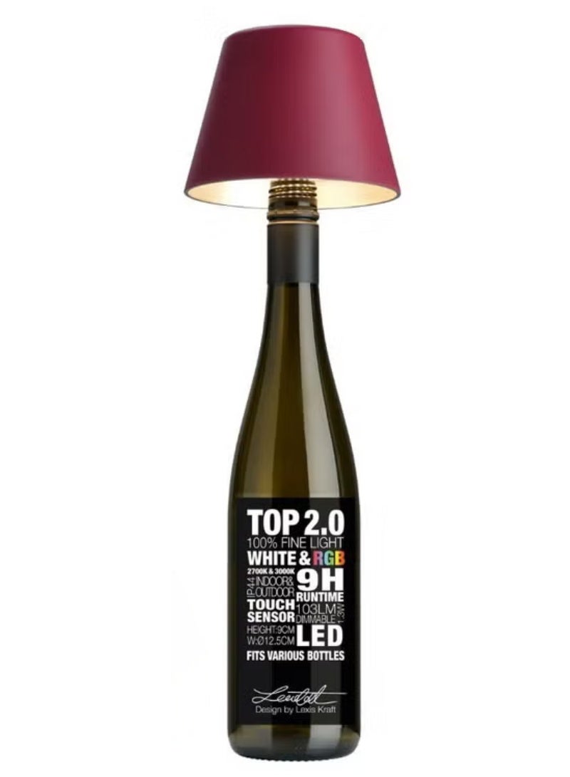 Sompex مصباح طاولة الزجاجة Sompex Top 2.0 بتشطيب مطفي | مصباح LED أنيق قابل لإعادة الشحن | تصميم عصري، لاسلكي ومحمول | مثالي للاستخدام الداخلي والخارجي | إعدادات إضاءة قابلة للتعديل | 12.5x11 سم - بوردو - Image 1