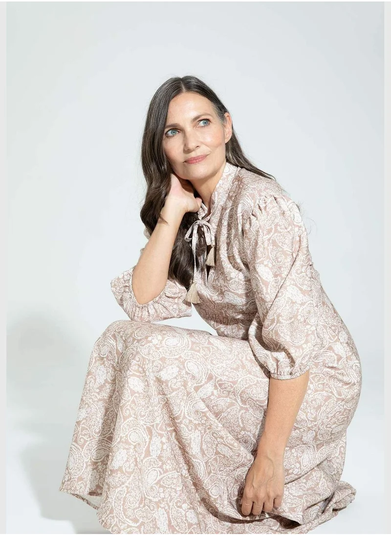 DeFacto A Cut Long Sleeve Printed Maxi Dress