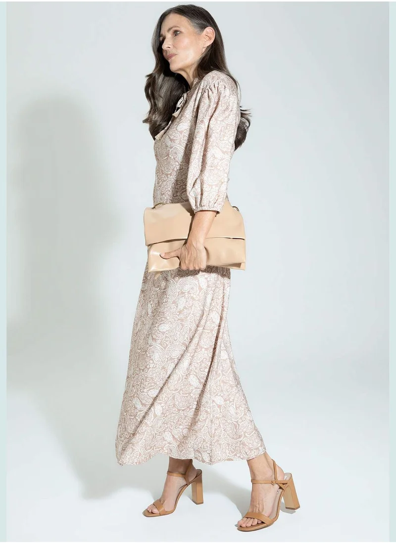 DeFacto A Cut Long Sleeve Printed Maxi Dress