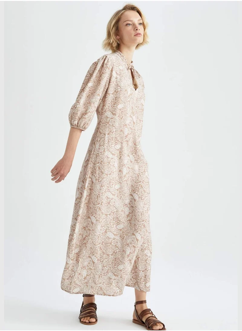 DeFacto A Cut Long Sleeve Printed Maxi Dress