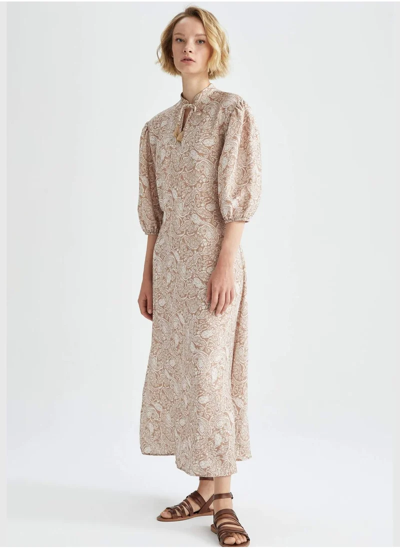 DeFacto A Cut Long Sleeve Printed Maxi Dress