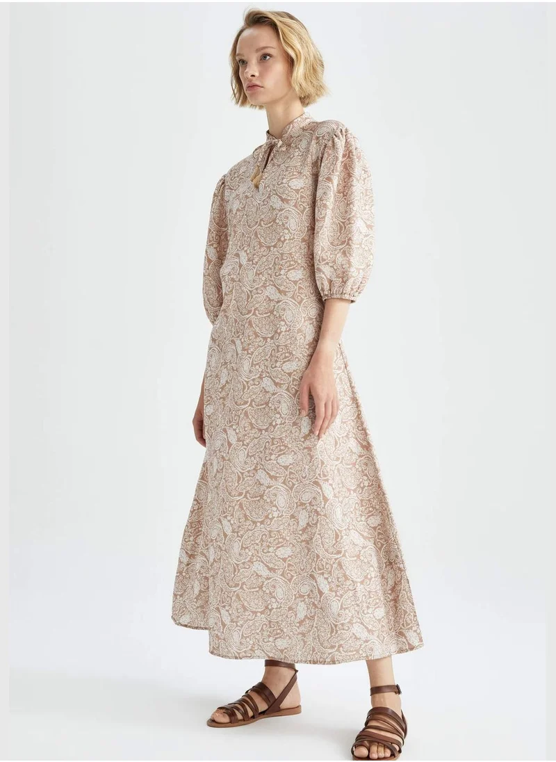 DeFacto A Cut Long Sleeve Printed Maxi Dress