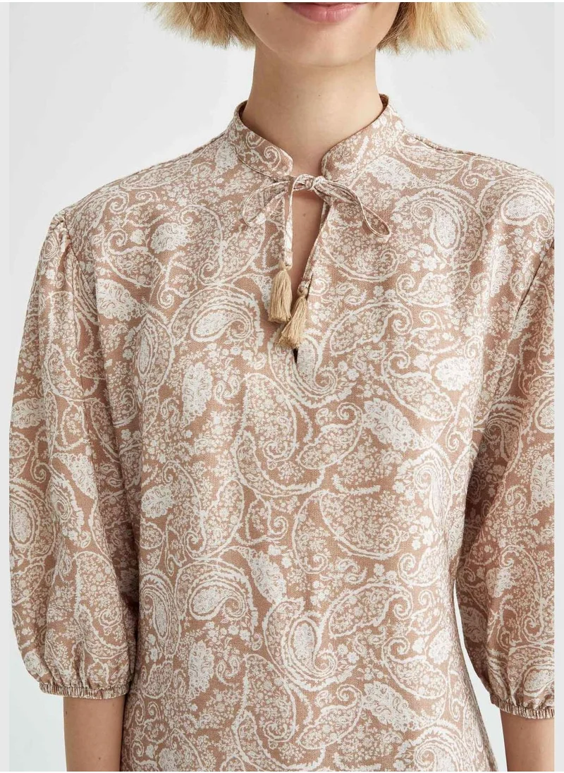 DeFacto A Cut Long Sleeve Printed Maxi Dress