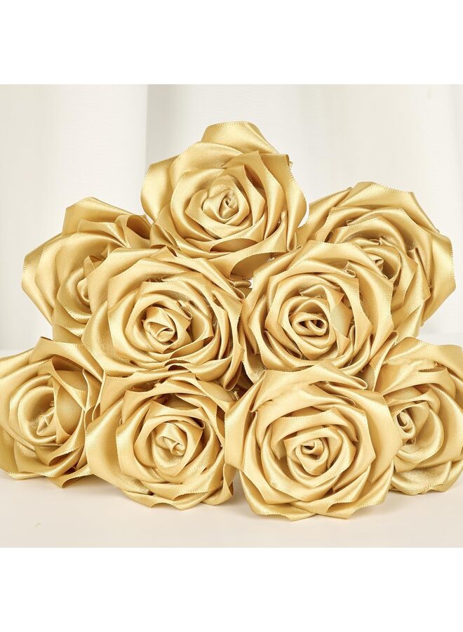 ribbon, pure polyester fabric ribbon, suitable for making roses, gift packaging, wedding decorations, crafts, bows (gold) - Image 4