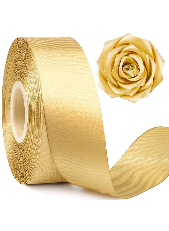 ribbon, pure polyester fabric ribbon, suitable for making roses, gift packaging, wedding decorations, crafts, bows (gold) - Image 1