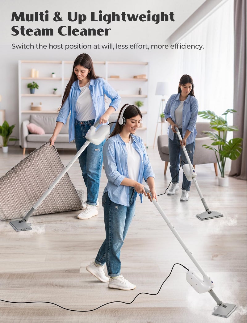 PureSwirlz 10-in-1 Steam Mop with Detachable Handheld Steamer, Multi & Up Steam Cleaner for Home with 350ml Tank, 10s Heat-Up, 2-Level Control, Lightweight and Multi-Surface Steamer for Floors, Carpets, Tiles - Image 2