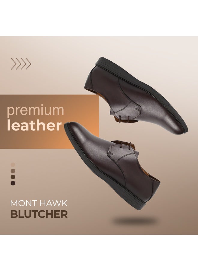Mont Hawk Men's Genuine Leather Blucher Shoes – Premium Argentinian Calf Leather Derby Oxford Formal & Semi Formal Dress Shoes with TPR Comfort Sole, Breathable Leather Lining, Almond Toe (Brown) - Image 4